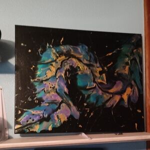 Abstract Black Canvas Art with Multicolor Swirl